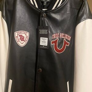 True Religion Black and White Varsity Jacket
